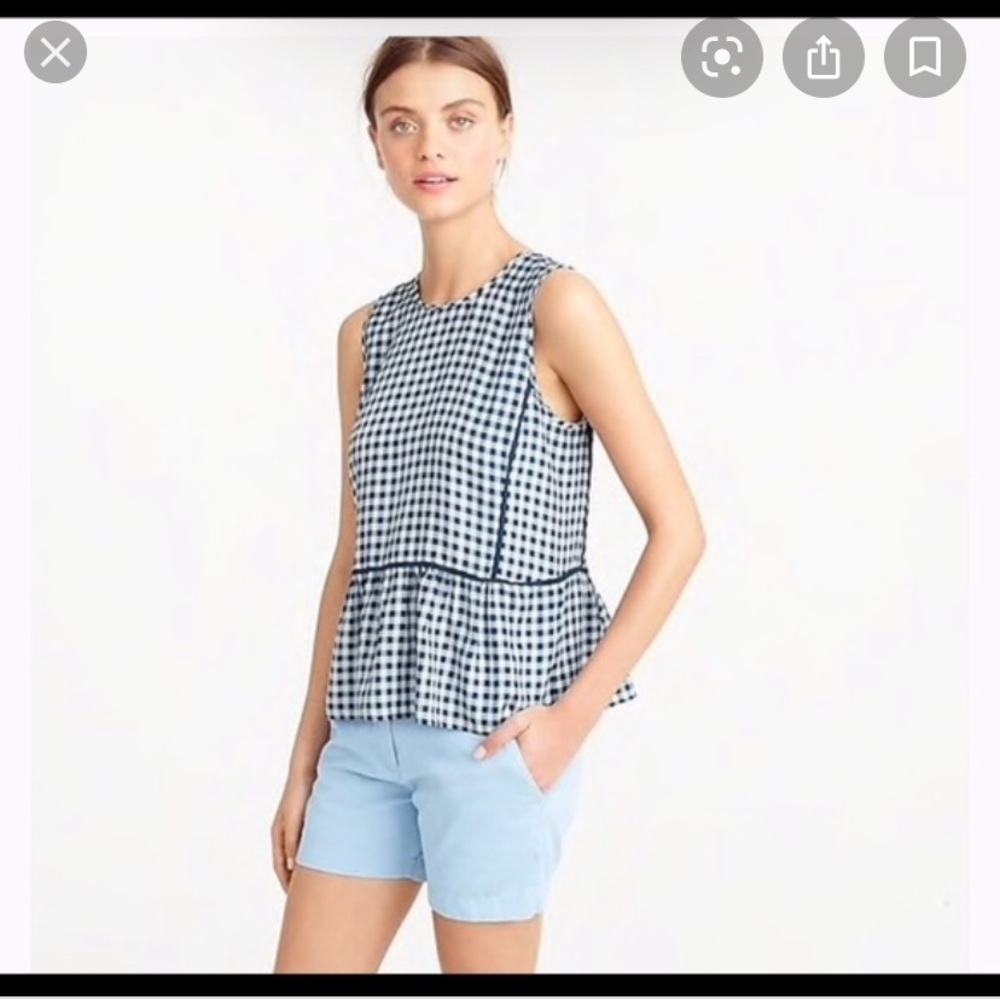 J Crew gingham peplum top 100% silk